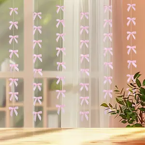 6 PC Satin Ribbon Bow Wreath Set, Perfect for Birthday Party Decorations, Holiday and Room Decoration Queue Banners