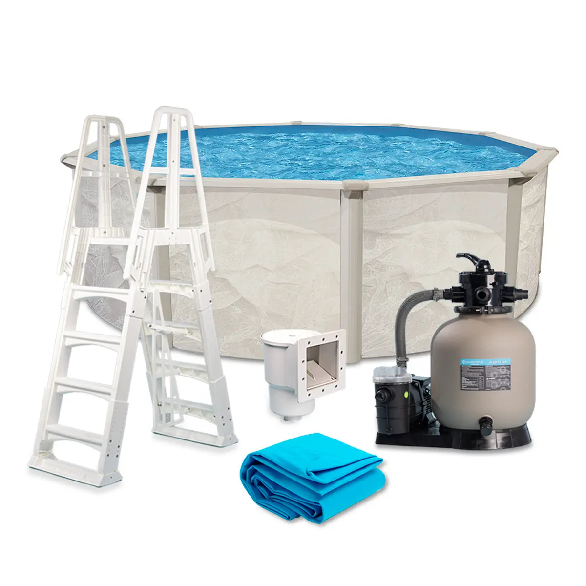 15' Round Boulder Above Ground Pool Package, 52" Wall | WTECH1552