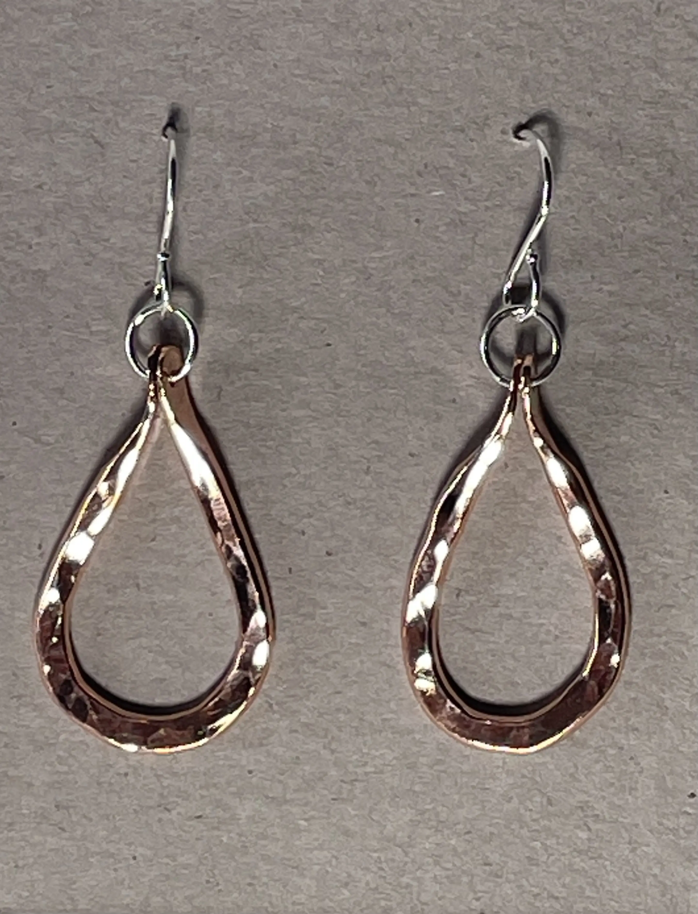 Copper Hammer Textured Teardrop Earrings