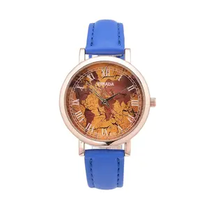 Strada Japanese Movement Earth Pattern Dial Watch in Leather Strap (37mm) .75-8.5" Birthday Christmas Gifts