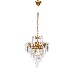 CNCEST Elegant Crystal Chandelier Modern Ceiling Light Pendant Fixture Lighting Lamp Adjustable Height 11.81 Inches Gold Finish 6 LED Bulbs Included for Living Room Dining Room