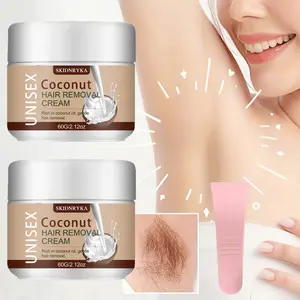 Coconut Oil Gentle Hair Removal Cream (with scraper), rich in coconut oil, hyaluronic acid, aloe vera, and jojoba oil; suitable for all skin types and people. Provides fast, gentle, smooth, clean hair removal for facial and body. An ideal hair removal pro