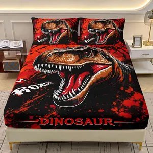 3-Piece Dinosaur Print Bedding Set, Includes Flat Sheet and Pillowcases, Modern Design for Bedroom Decor, Comfortable and Stylish