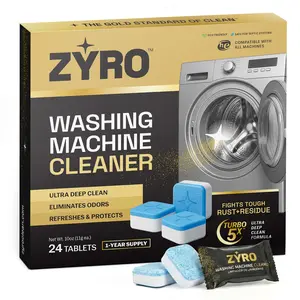 Zyro Washing Machine Cleaner Tablets | Ultra Deep Clean | Eliminates Odors | Washer Cleaner Tablets for HE Front Loader & Top Load Washer | Compatible with All Machines | 24 Pack - 1 Year Supply
