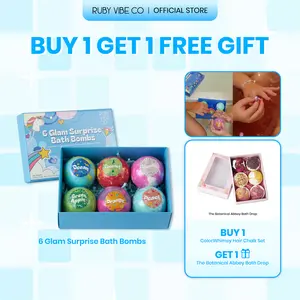 RUBY VIBE CO 6 Glam Surprise Bath Bombs, Colorful Fizzy Set with Hidden Ring Charm or Bracelet Inside, Skin-Friendly, Non-Toxic, Skin Hydrating & Soothing Bath Bomb Foam for Kids Spa