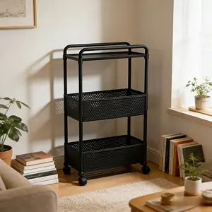 1 multi-layer rolling plastic storage cart with wheels | Kitchen food storage multifunctional cart, kitchen storage basket, bathroom, living room, 3/4 floor white/black
