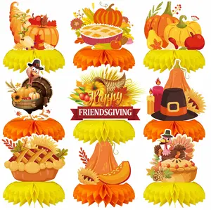 Thanksgiving Table Decorations 9pcs Friendsgiving Centerpieces with Pumpkins Turkeys Honeycomb Fall Table Decor for Parties