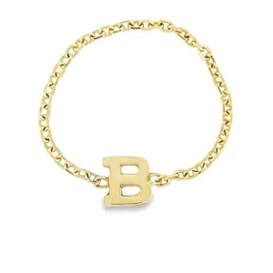 14K Yellow Gold Initial Chain Ring Personalized Dainty Letter B Customizable Sizes 3-10 PJRG193