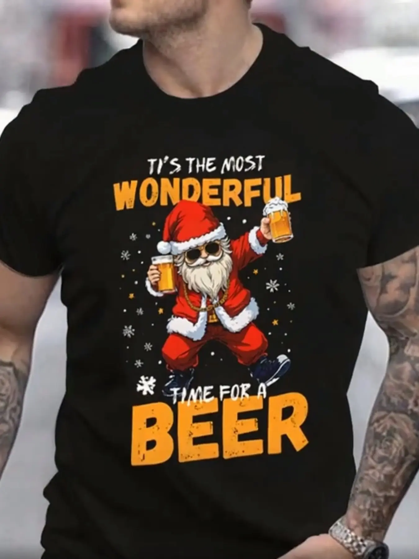 Men's Summer Casual 3D Santa Claus T-Shirt, Lightweight Polyester, Round Neck, Short Sleeve, Christmas Print, Holiday Gift