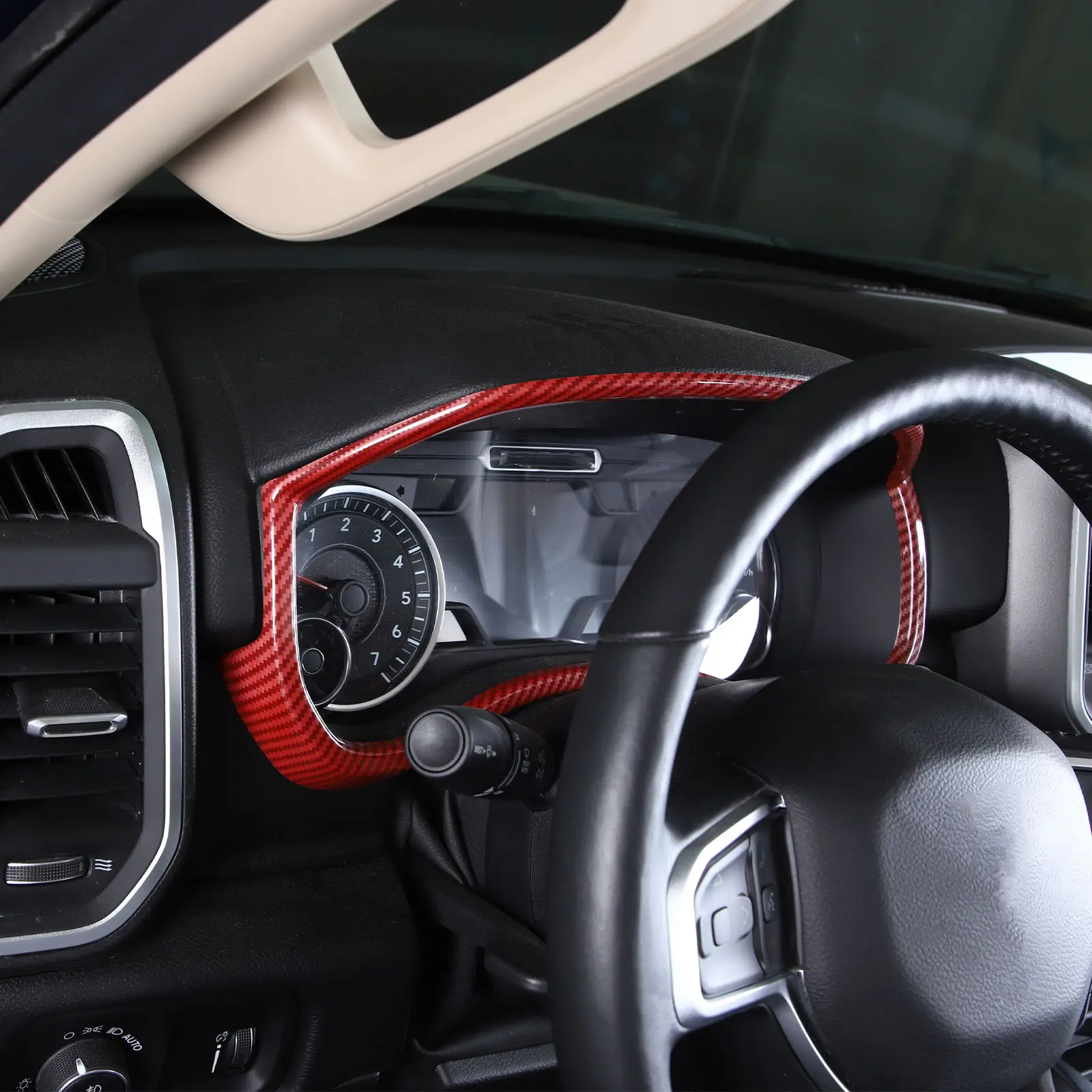 Carbon Fiber-Style ABS Dashboard Instrument Trim Cover Decor Frame - Aesthetic Car Accessory, Automotive Decoration, Car Dashboard Decorations, Self-Adhesive, UV-Resistant, Laser-Cut Interior Sticker for 2018+ Dodge Ram Trucks (1 Item)