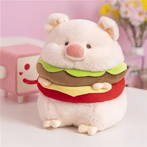 Plush Toys Soft Plush Hamburger & Pig Stuffed Animal Toy - Cute Burger & Cheeseburger Design with Pink Accents, Charming Gift for Kids, Girls, and Animal Lovers, Pig Stuffed Animal, Cozy Companion, Playful Design