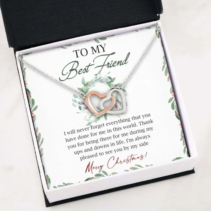 Best Friend Necklace, Interlocking Hearts “ To My Best Friend Necklace Christmas Gift For Bff, Message To My Daughter, Daughter Gift, Father Daughter Necklace, Christmas Gift, Birthday Gift