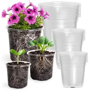 Clear  Pots with Drainage Holes, 30 Pack 5/4/3.5 Inch Reinforced Transparent Plastic Seed Starter Pots, for Indoor Outdoor Gardening Seedling Planter