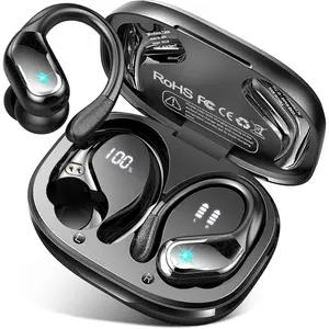 Wireless Earbud, 75Hrs Bluetooth 5.4 Headphones IP7 Waterproof for Sport, Running Wireless Earphones with ENC Noise Cancelling Mics, Deep Bass Over Ear bud with Earhooks for Android, iOS, Workout, Gym