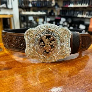 CENTENARIO BUCKLE WITH ARROWS AND TOOLED DESIGN