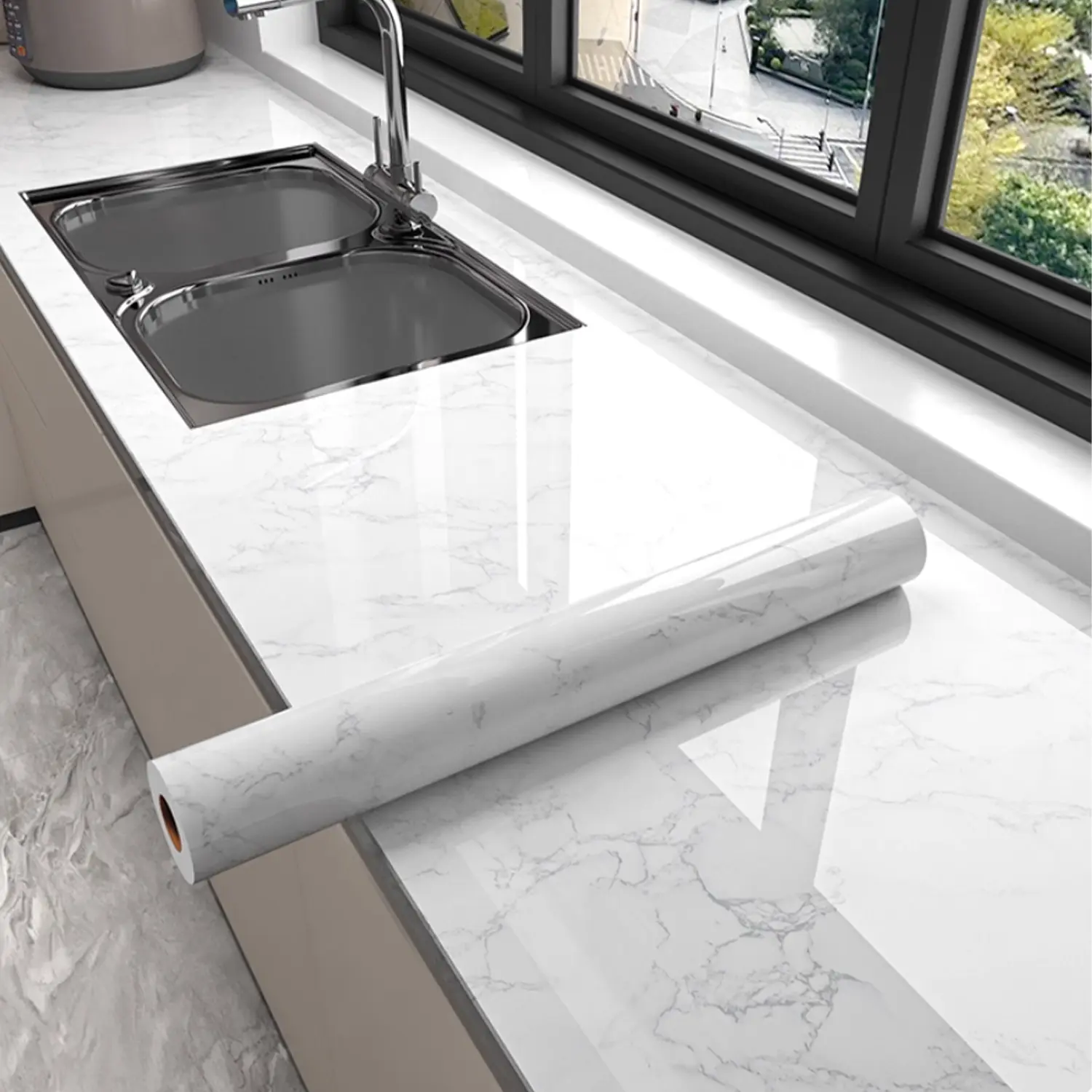 Granite Marble Vinyl Wrap 30cm X 200cm, Self-Adhesive Sticky Back Plastic Roll for Kitchen Countertops & Worktops, Marble Pattern Wallpaper, Kitchen Wallpaper Peel and Stick