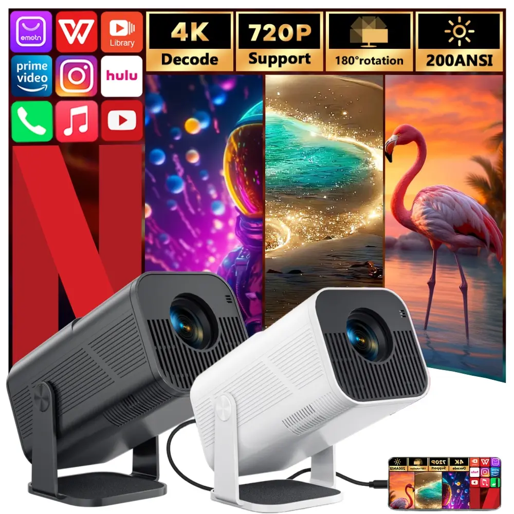 AMOVFILM Mini LCD Home Video Projector, Native 1080P WiFi Smart Android Device with Bluetooth, 180° Rotatable Stand, AMX500-Black for Family, Friends, Home-Bedroom & Gaming Setups