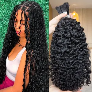 Lemoda Boho Human Braiding Hair Burmese Curly Bulk Human Hair Extensions For Bohemian Knotless Braids No Weft 12inch-32Inch 3Bundles/Lot 100g/1Bundle 1B Natural Black Salon-Quality