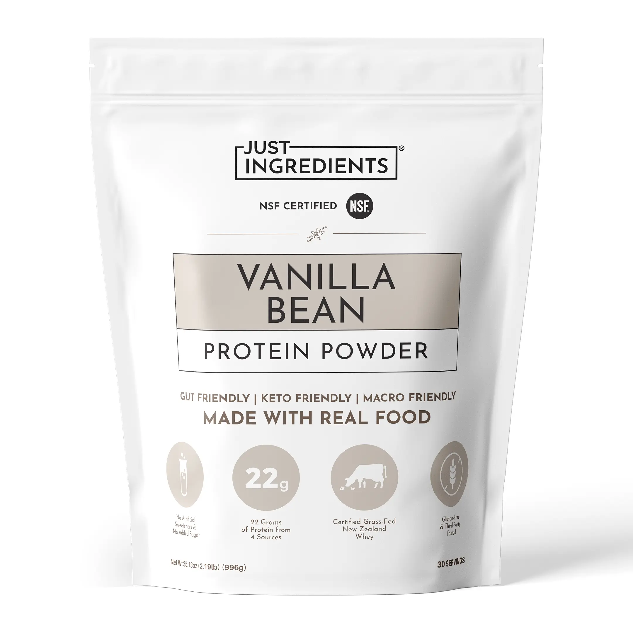 Just Ingredients Vanilla Bean Protein Powder – 30-Serving Blend with 100% Grass-Fed Whey & Organic Plant Proteins – Real Vanilla Bean & Cinnamon – Supports Muscle Recovery, Energy*