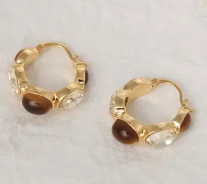 LisiZen Caramel Crystal Hoop Earrings for Women 2026, Brass Luxury Design, Elegant Sparkling Fashion Jewelry DZEH4604