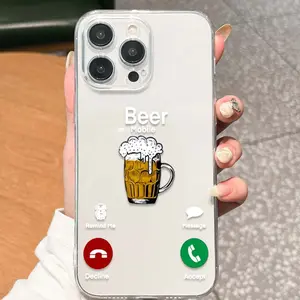 Funny Beer Caller ID Hand Pattern Tpu Transparent Phone Case, Compatible with Apple iPhone Models 11 12 13 14 15 Pro Max XR Plus
