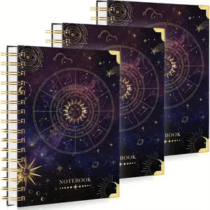 3-Pack A5 Spiral Notebooks, 240 Pages, Lined Dotted Graph Paper, 100 GSM Thick, No Bleed, for Writing, Office, School - Astrology Design, FOCUS DAY