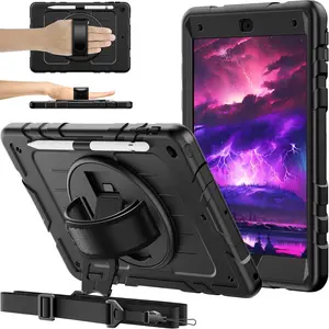 Shockproof Protective Case for iPad 9th/8th/7th Generation 10.2 inch with Pencil Holder & 360 Rotating Hand Strap Black
