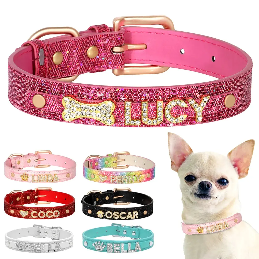 Customized Sparkling Rhinestone Dog Collar - Adjustable Sizes, Personalized Name Collar for Small Dogs & Cats, Ideal for Birthdays & Special Occasions