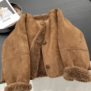 Fur Integrated Thickened Lamb Wool Suede Brown Jacket Jacket Women's Winter Wear Top