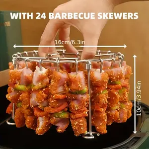 Stainless Steel Vertical Barbecue Rack & 24 Barbecue Skewers Utensil Set, Durable Cooking Tool for 3QT-6QT Air Fryer Ovens, Even Heating, Burn Prevention for Daily Kitchen Grilling