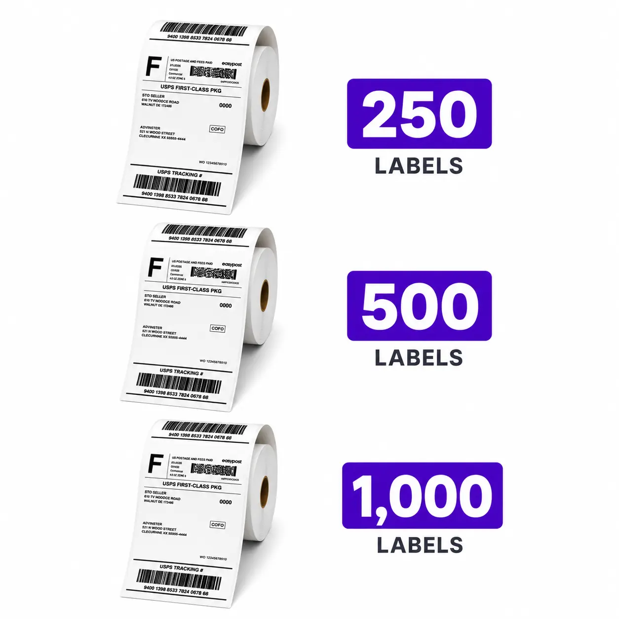 4" x 6" Direct Thermal Shipping Labels Roll, 250 Labels, Compatible with Rollo, Zebra, Munbyn & Most Thermal Printers, for USPS, UPS, FedEx, Amazon, eBay & Shopify Shipping