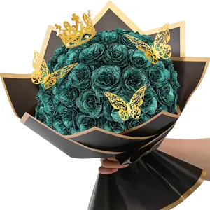 24 Pcs Artificial Flowers Glitter Roses Bouquet, Valentine's Day DIY Fake Flowers Bouquet, Dark Green Artificial Flower, Mother's Day Valentines, Wedding, Christmas Decoration, Bouquet Decorations, Artificial Bouquets, Decorative Flowers Bouquet