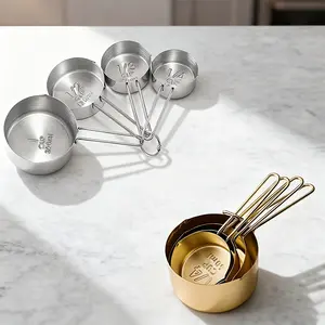 4-Piece Stainless Steel Measuring Cup Set with Metal Handle, Precision Engraved Graduations, Heavy-Duty Kitchen Tools for Baking, Coffee, Tea, Cooking, Kitchen Gadgets, Kitchen Measuring Utensils