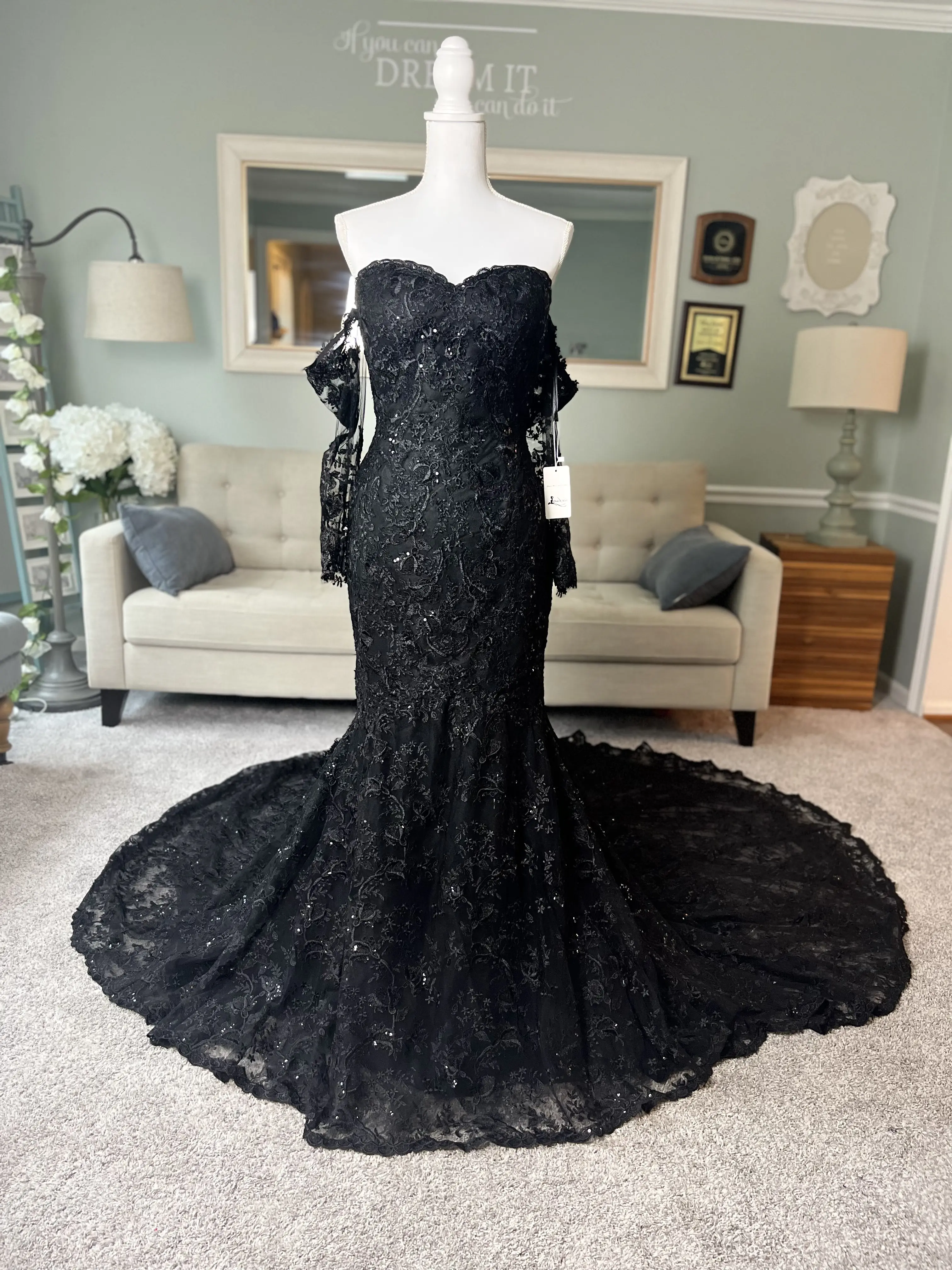 Brides & Tailor Black and Purple Wedding Dress, Gothic Wedding Dress, Trumpet Black Dress