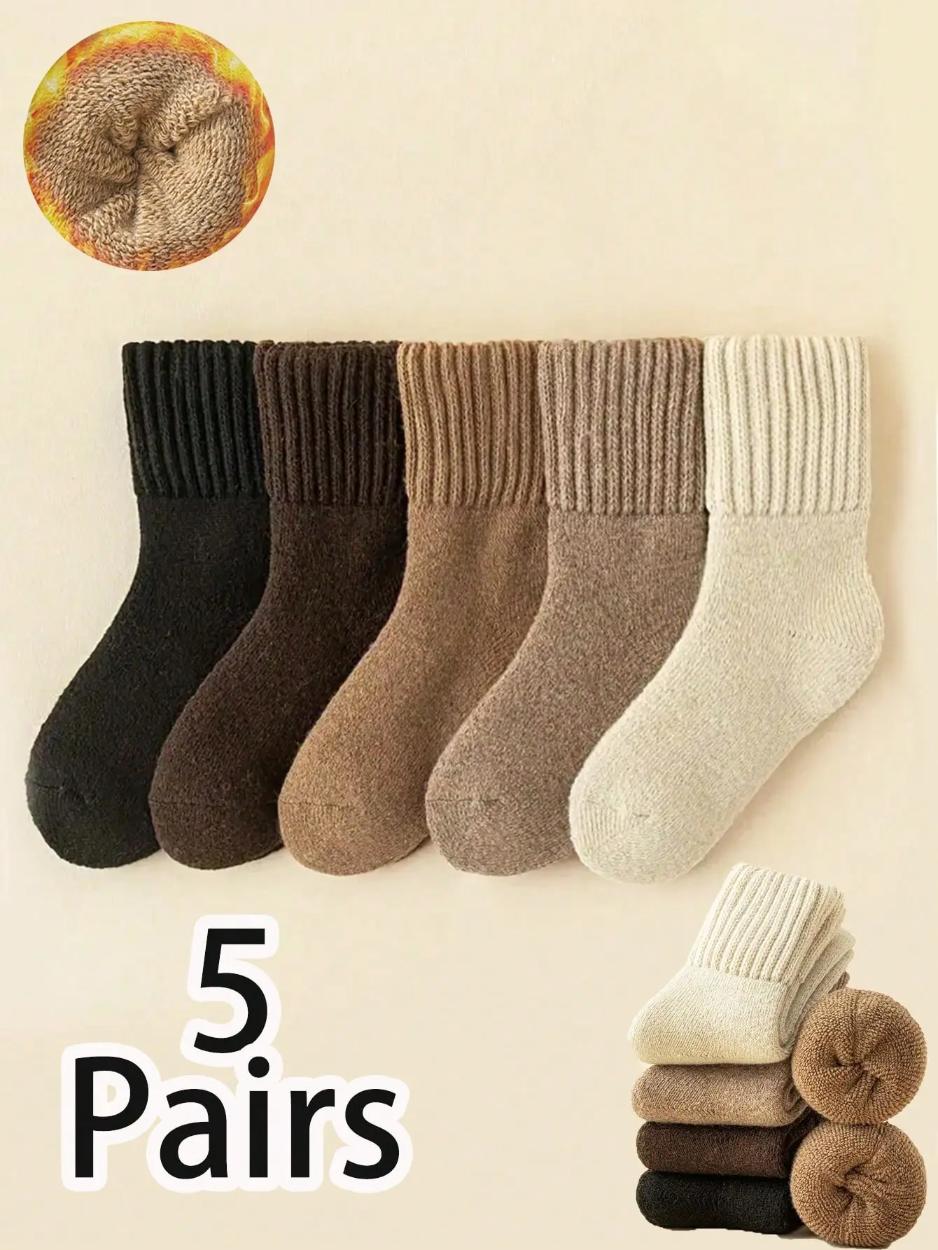 Women's Winter Socks 5 Pairs Warm Thick Knit Soft Vintage Casual Crew Fuzzy Wool Socks for Everyday Wear