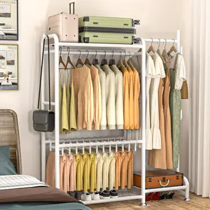 Heavy Duty Clothes Rack Hangable White Large Closet Garment Rack 500LBS Wardrobe Organizer with Coat Tree Hooks Clothing Rack For Home Hanging