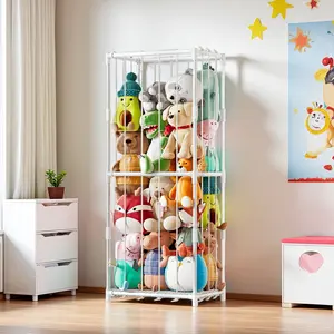 Zoo-themed Vertical Stuffed Animal Storage Organizer - Space-Saving Metal Frame with Elastic Bands & Net,  Playroom Bedroom Nursery