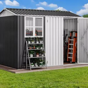 DWVO 8x6 Ft / 10x8 FT/ 10x10 FT Metal Outdoor Storage Shed 260 CuFt Galvanized Patio Tool House Non-Floor