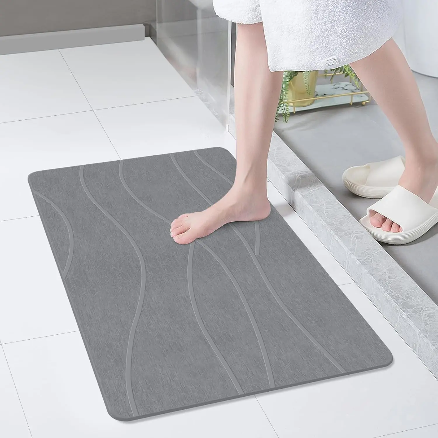 Diatomaceous Earth Stone Bath Mat, Non Slip Super Absorbent Quick Dry Diatomite Floor Mat, Easy Clean Water Absorbing Rug for Bathroom Shower & Kitchen Sink