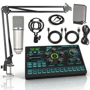 Sx91 Podcast Recording Kit, Condenser Mic & Arm Stand, Multi-Function Sound Effects, Bluetooth-compatible Backup, OTG Live Streaming, Universal Use