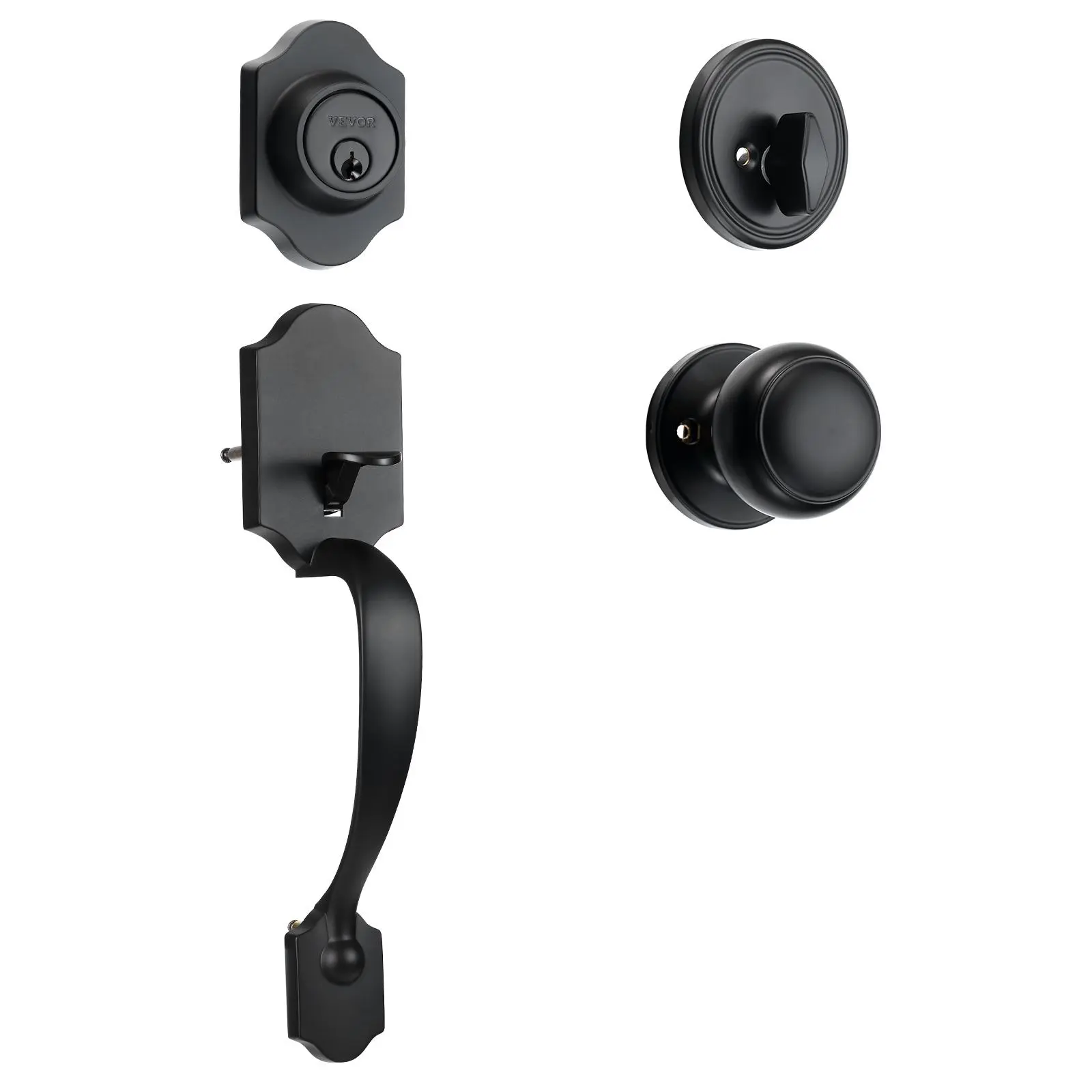 【DealsForYouDays】VEVOR Front Door Handle and Deadbolt Set Matte Black Front Door Lock Set with Interior KnobAdjustable Hole Spacing Single Cylinder Handlesetfor Right and Left Handed Entrance and Front Door