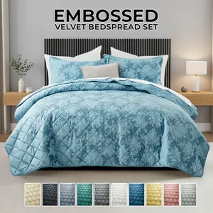 Soft RQ Velvet Quilted Bedspread Set | Lightweight All-Season Coverlet with Matching Shams | Solid Color Modern Bedroom Decor | Available in Twin (1 Sham), Queen & King (2 Shams) sizes
