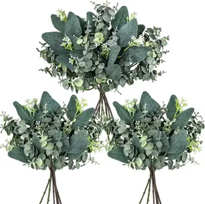 20Pcs Mixed Artificial Oval Eucalyptus Greenery Stems, Faux Leaves with White Seed & Spray Branches, Natural Looking Bulk Foliage for DIY Bouquets, Vase Arrangements, Wreath Making, Wedding Centerpieces, Home & Party Floral Decor Supplies