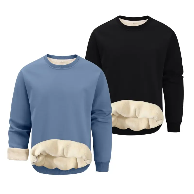 Gihuo Men's Long Sleeve Round Neck Sherpa Lined Fleece Sweatshirt - Soft, Stylish Tops, High-Quality Cotton Lining, Ribbed Cuffs & Hem, Machine Washable, Casual Streetwear Crewneck Jacket