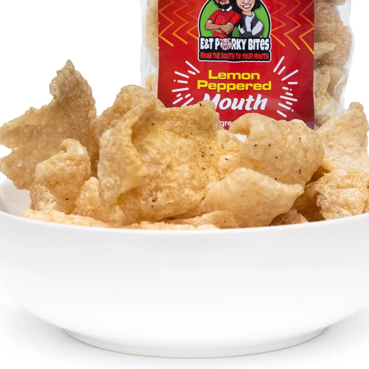 2-Bag Bundle - E&T Porky Bites Lemon Peppered Flavored Fried Pork Rinds Protein Snack Bite - Sugar Free, Spicy & Tangy, Keto Friendly, Gluten Free, Crunchy Goodness, Gluten Free Snacks, Crunchy Chip Pack