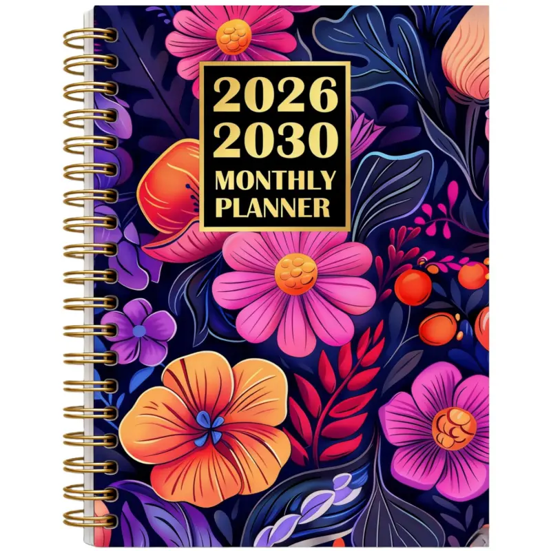 2026-2030 Monthly Planner/Calendar, Spiral Bound Planner, 5-Year Monthly Planner, Purple Flower Theme Cover Design Notebook, Yearly Calendar Planning, Monthly Tabs, 5.5 x 8.3 inches, 71 Sheets/142 Pages Thick Paper