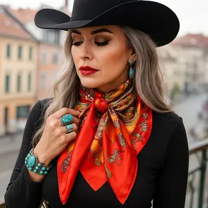 35X35"  Red and Orange Safari Wild Rag / Scarf WR3423