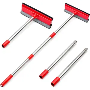 Window Squeegee, 2-in-1 Window Cleaner with 55" Extension Poles, Window Washing Kit, Glass Door Cleaner, Multi-Use Car Windshield Cleaning Tool with Long Handle for High Outdoor Windows