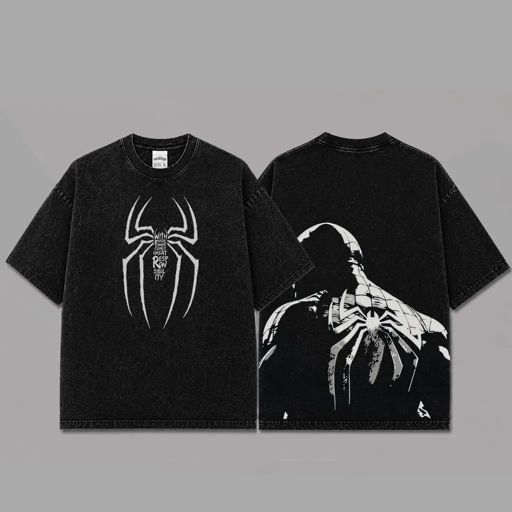 Ver 4 Spidey Inspired Oversized Black Graphic T-Shirt, Vintage Movie Actor Fan Tee, The Peter Shirt, Y2K Comic Style Streetwear Top, Black Cotton Unisex Tee, Retro Superhero Inspired Shirt, Gift for Movie Fans