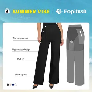 Popilush Shapewear Executive High Waisted Wide-Leg Ponte Pants with Tummy Control & Butt Lift for Ultimate Comfort Hand Wash Only Casual Chic